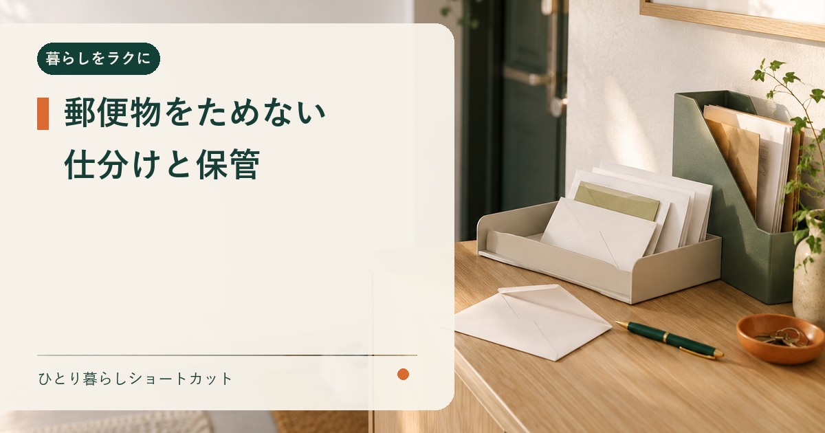 一人暮らしの郵便物を仕分けるトレーと保管ファイル